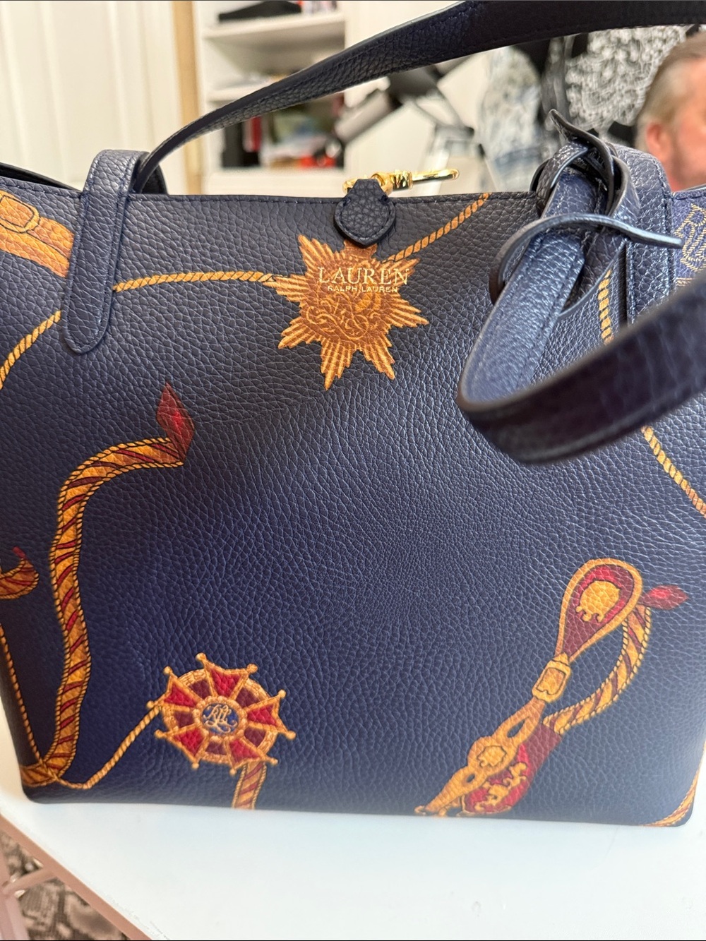 Lauren Ralph Lauren 16x10” navy nautical tote 16” x 10”.   Cosmetic bag. NWOT - Picture 9 of 9